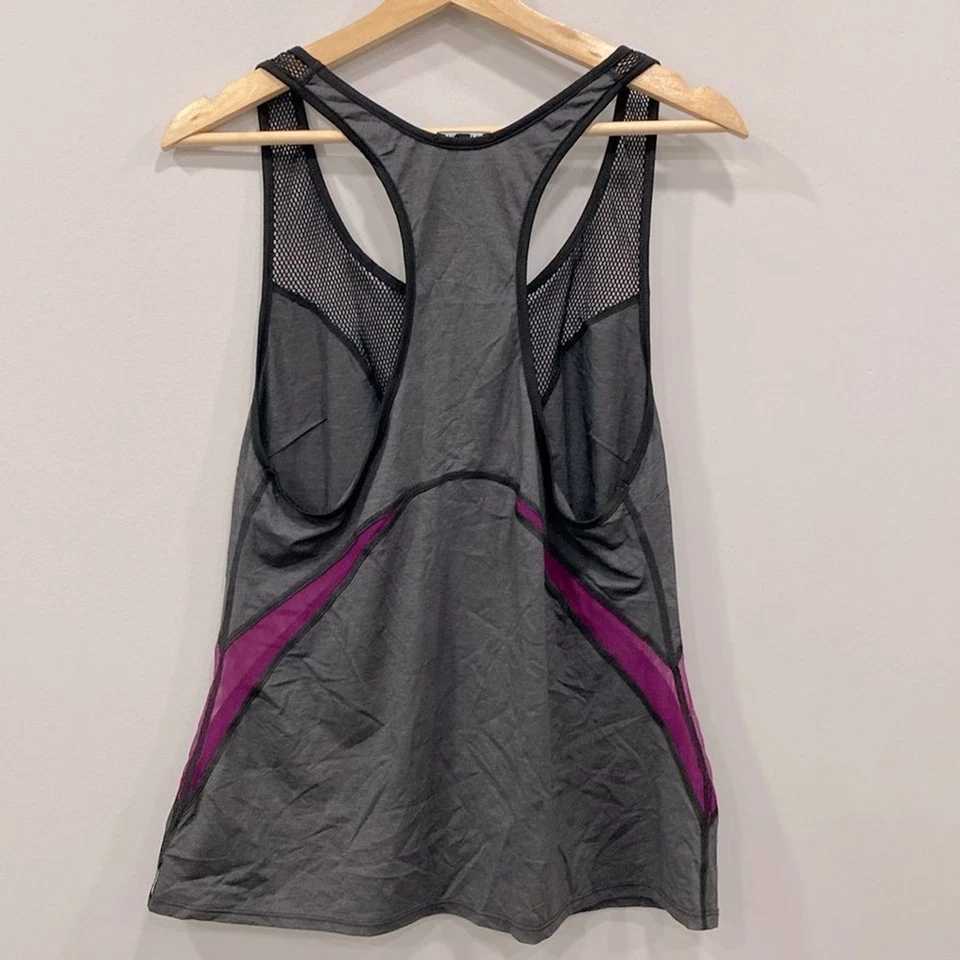MICHI L Gray Purple Low Cut Mesh Performance Tank Workout Athleisure Designer - Image 2 of 4