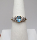 14K Yellow Gold Blue Topaz Diamond Cocktail Ring Size 7.25 — photo 1