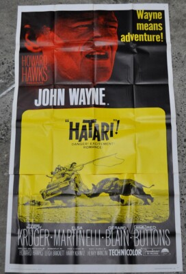 Hatari R1967 Original 41X81 3-SHT Film Poster John Wayne Elsa Martinelli