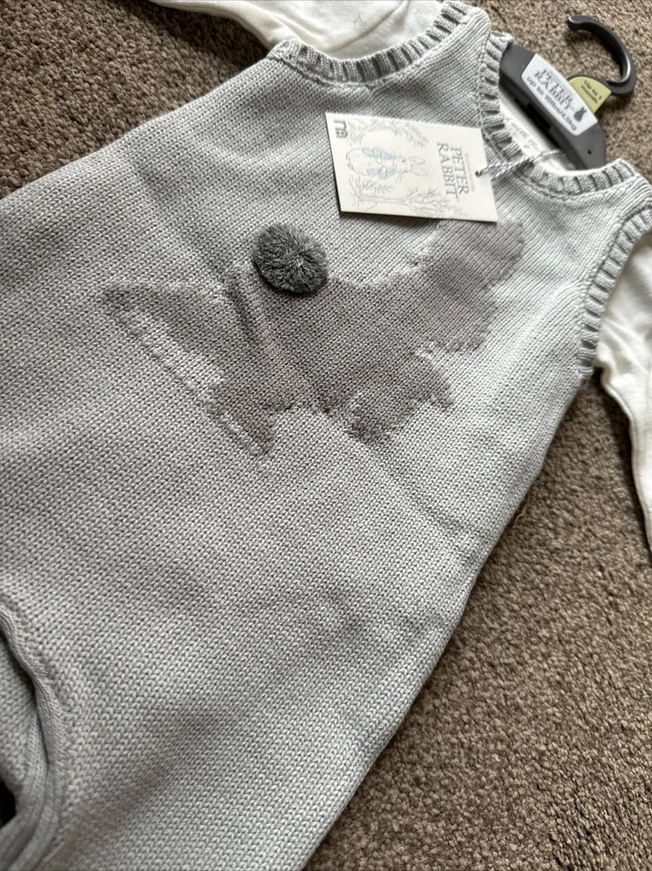Mothercare Peter кролик серый вязаный Dungaree наряд до 1 месяца - Изображение 3 из 4