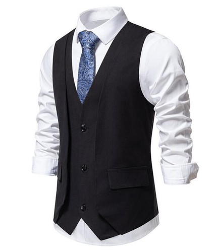 New Men Business Vest V-neck Suit Vest Three Button Sleeveless Jacket waistcoat - Picture 9 of 22
