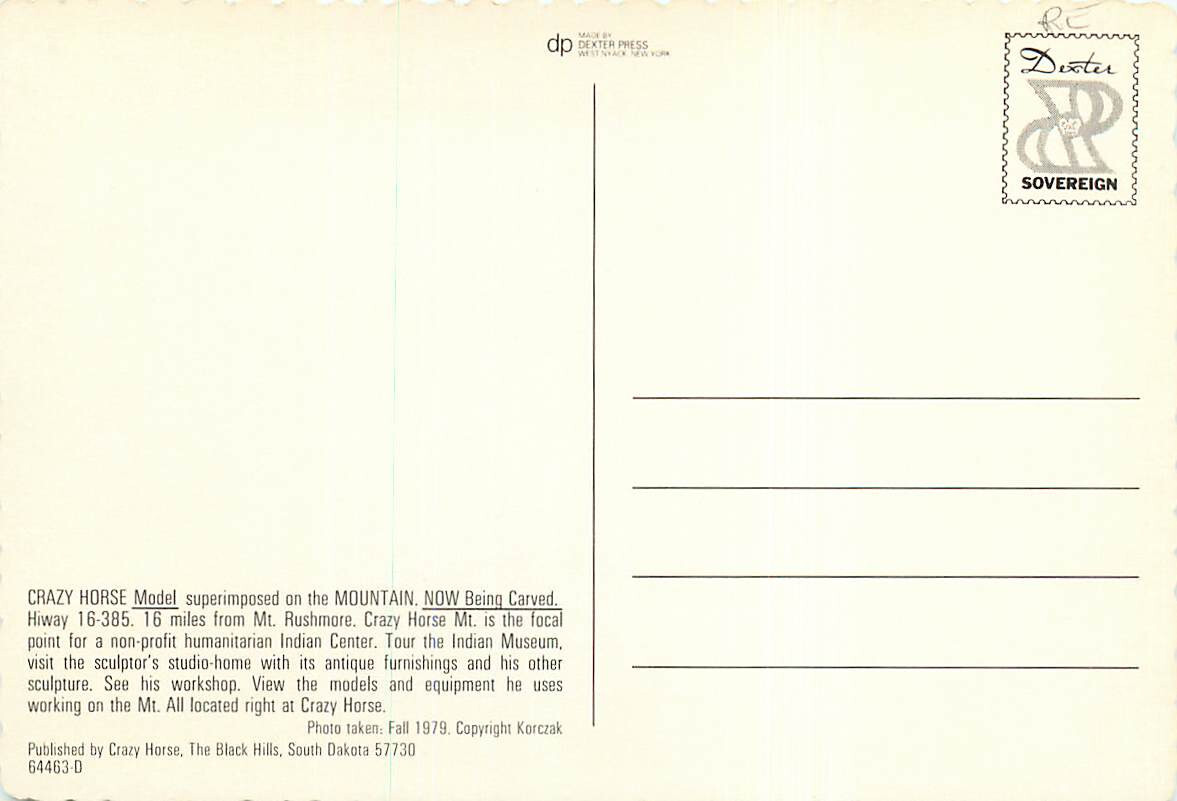 Postcard Scale Model of Crazy Horse Memorial by Sculptor, Korczak