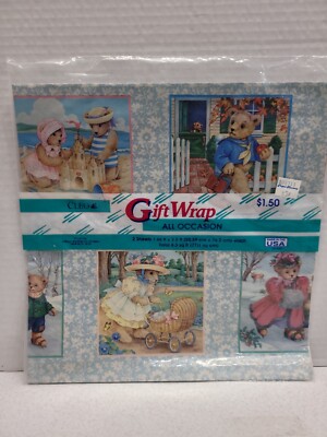 Cleo Gibson Teddy Bears 1 Pkg Of Vintage All Occasion Gift Wrap 2 Sheets Paper
