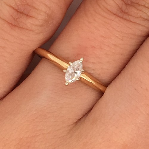 0.23ct Marquise Cut Diamond Engagement Ring in 14k Yellow and White Gold - Picture 2 of 5