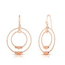 925 Sterling Silver Rose Gold Double Hoop Beaded Dangle Drop Hook Earrings