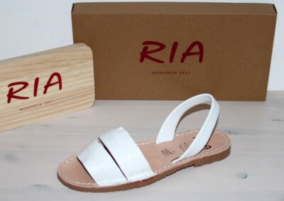 RIA MENORCA Leder Sandale Flats Avarcas Sandalette Pantolette Weiss - Neu!