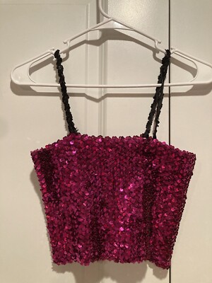 Cropped Pink Sequined Tube Top W/Spaghetti Straps size Small