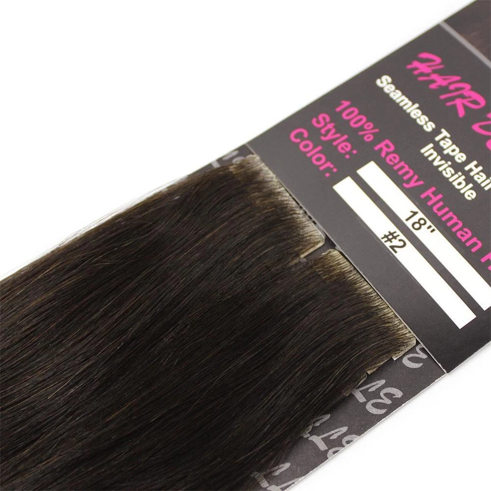 Лента в PU инъекционный невидимый бесшовный Remy человеческих волос расширения темно-коричневый #2 - Изображение 2 из 3