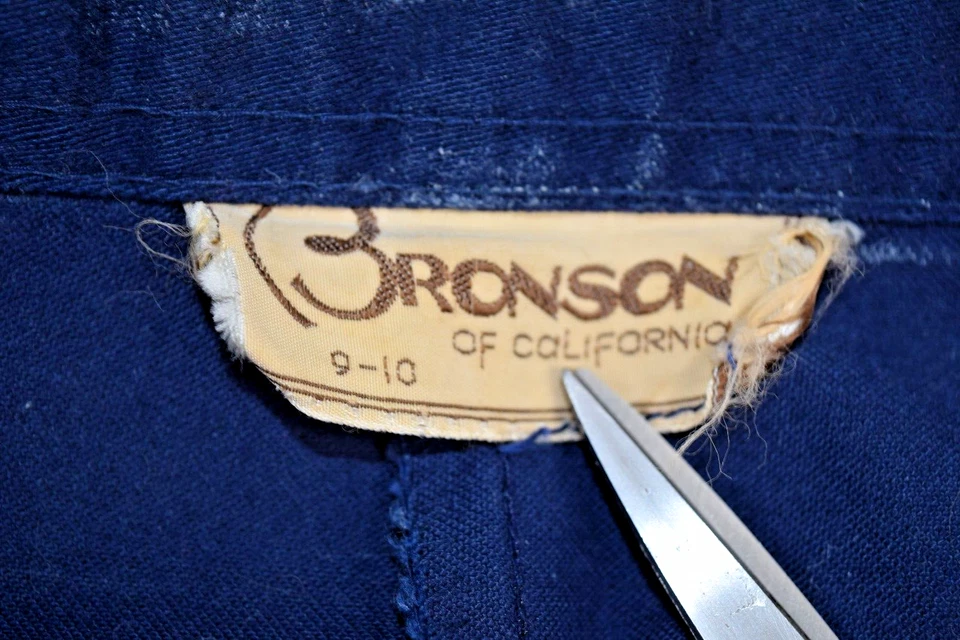 Pantalones Vintage Bronson of California Talla 26 x 32 Años 60 Azul Tela Pesada Pierna Ancha Foto 3 de 4