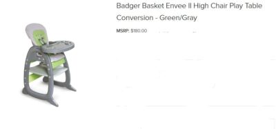 Badger Basket Envee II High Chair Play Table Conversion Green/Gray