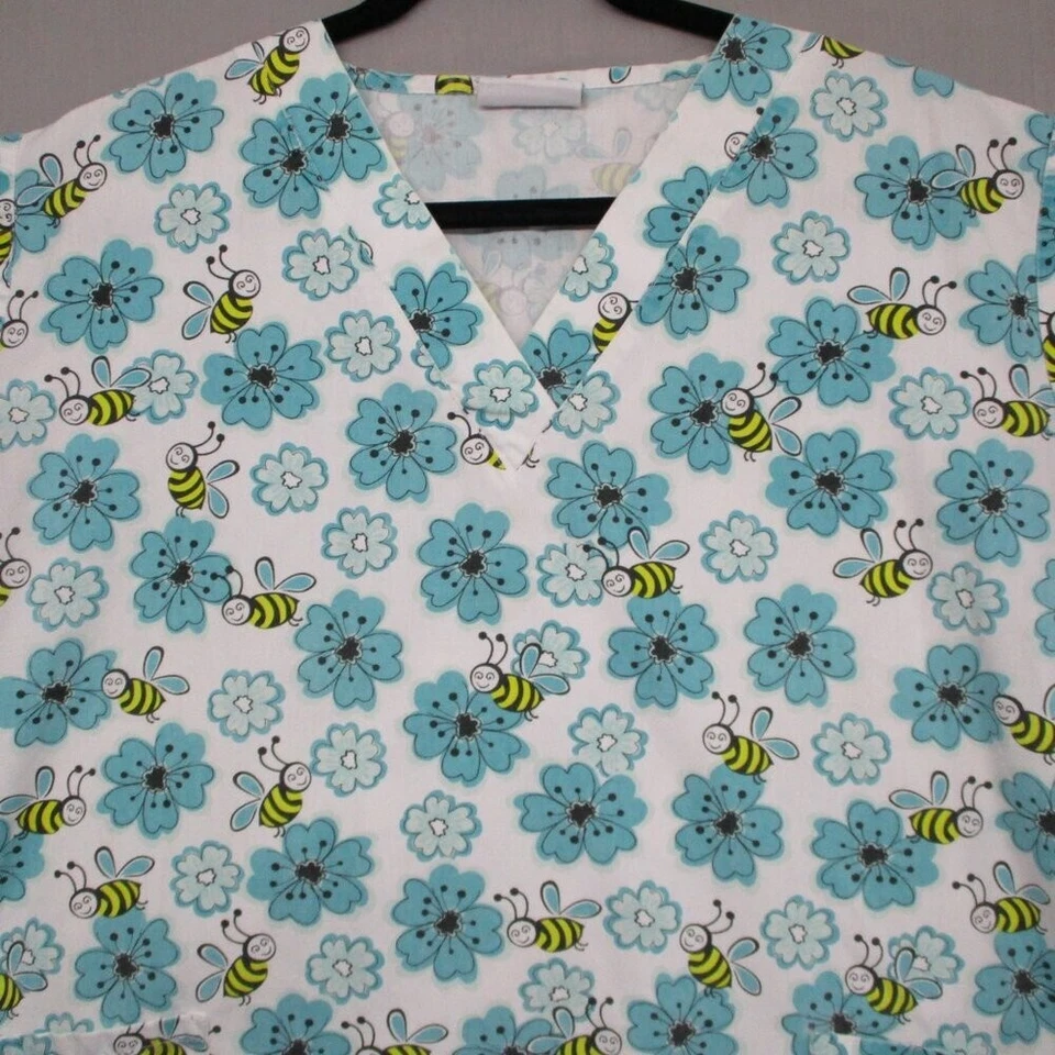 Blusa Médica UA Bumble Bee Flor Blanca y Azul Mujer Talla L Foto 3 de 4