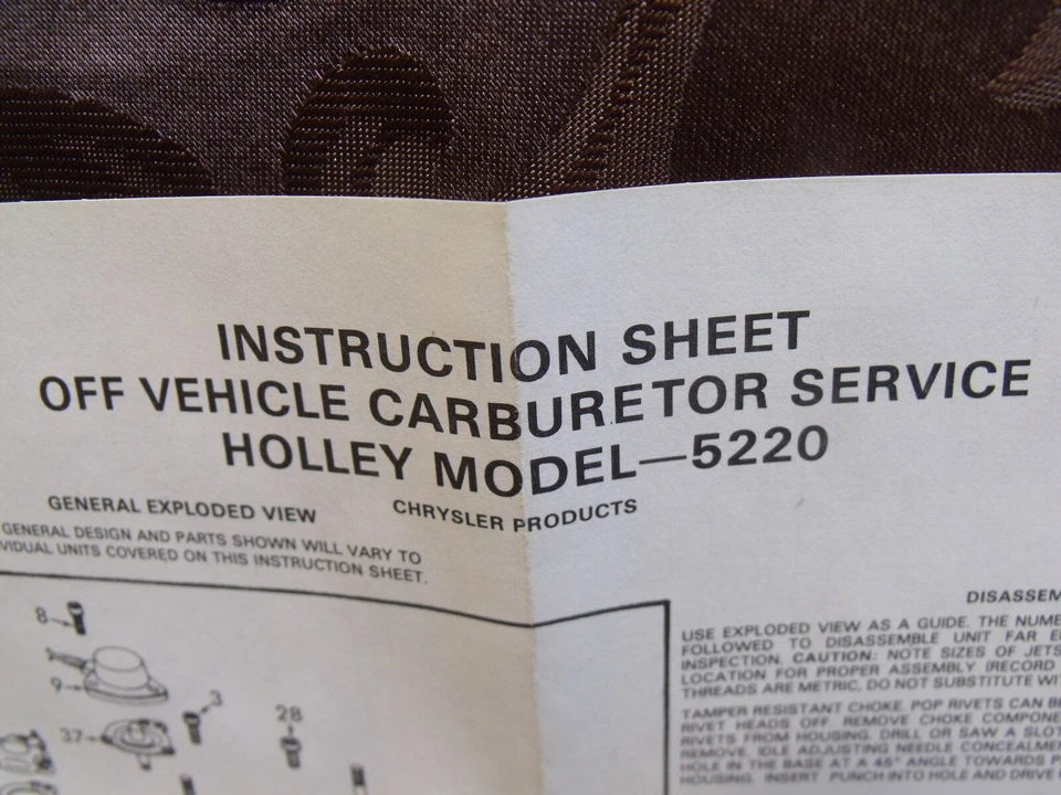 Новый из старых запасов комплект для восстановления карбюратора Sorensen ~ 1978-1985 Plymouth ~ Holley 2-BBL 5220C - Изображение 3 из 4