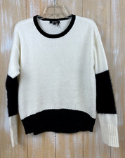DKNY Women's Size X-Small White Black Colorblock Oversized Eyelash Elbow Sweater