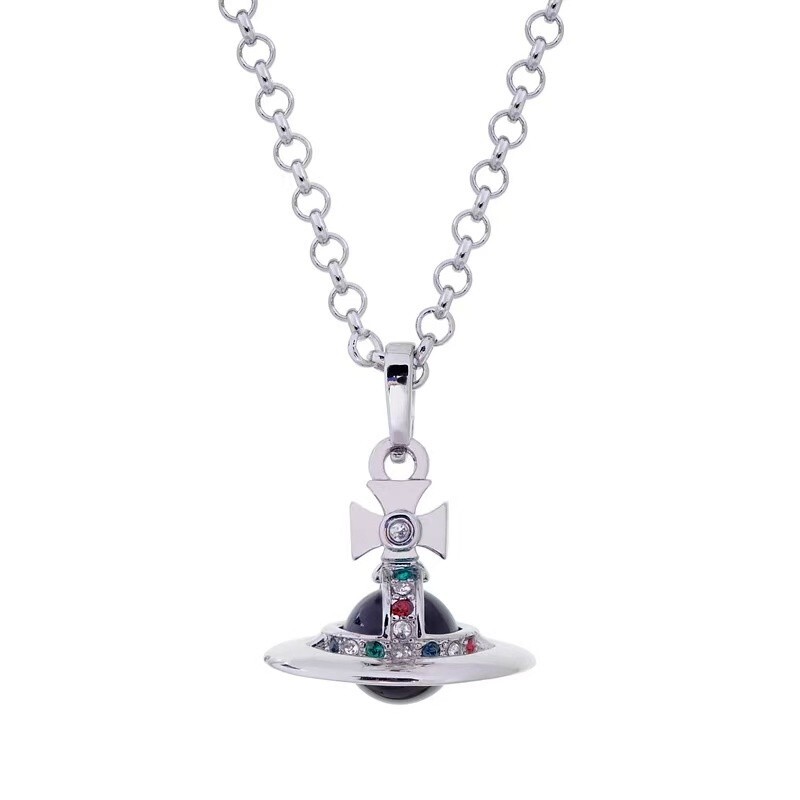 Vivienne Westwood Small Black Orb Pendant Necklace Silver