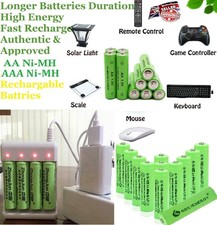 Image of AA AAA Rechargeable Solar Light Batteries 600mAh 400mAh 300mAh NiMH 1.2v UK