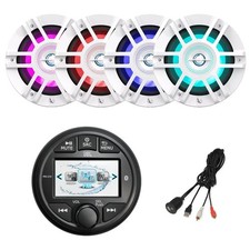 JBL Marine AM/FM/WB Receiver, 4x 6.5" 300W LED Boat White Speakers, USB Adapter