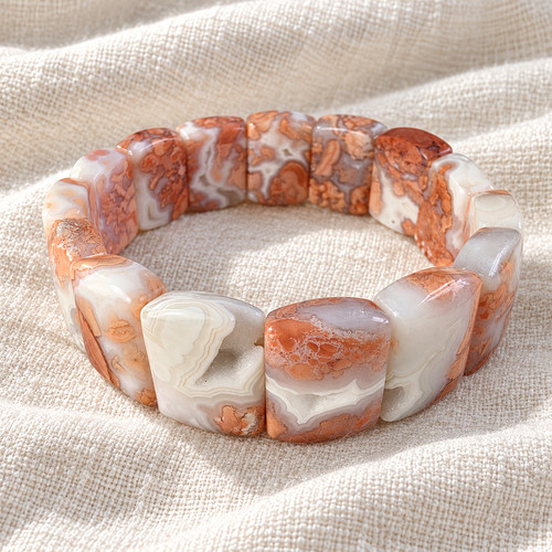 Natural Druzy Pink Cotton Candy Agate Soft Bangle Bracelet 18mm Crystal Sparkly