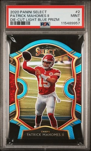 2020 PANINI SELECT DIE-CUT LIGHT BLUE PRIZM #2 PATRICK MAHOMES II PSA 9