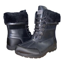 Kids Ugg BUTTE II CWR Leather Waterproof Sheepskin Lined Winter Boots , Black