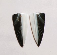 32.50 Cts Natural Black Banded Agate Drilled Cabochon Match Pair 38X18MM 13