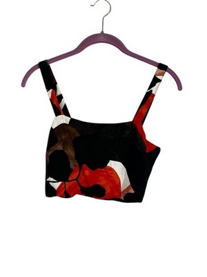 Linen Crop Top Orange XS Abstract Boho Indie Folk Festival Concert Western Chic
