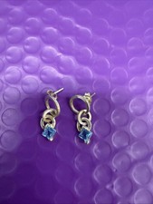    Stunning Sterling Silver Aqua Blue Sapphire Dangling Earrings 2129 