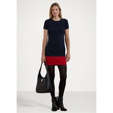 Lauren Ralph Lauren Two Tone Button Trim Crepe Shift Dress Navy Blue Red 8