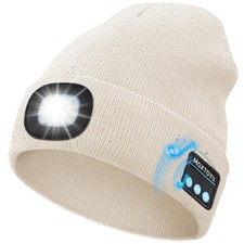 Unisex Bluetooth Beanie with Light, USB Rechargeable LED Headlamp Winter Hat,...