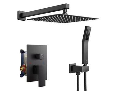 Foriuos 12'' 2-Jet High-Pressure Rainfall Shower System Wall Mount Handheld Mixer