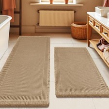 Upgrade Waffle Bath Mat Set 2 Piece, Boho Bathroom Rugs Absorbent Non Slip, U...