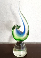 Murano Glass Bird Lime Green Blue Clear Fine Bubbles 11.25" Tall Venetian Italy