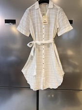 The White Company Devin Shirt Dress Ivory MLT 100% Organic Cotton M New with Tag