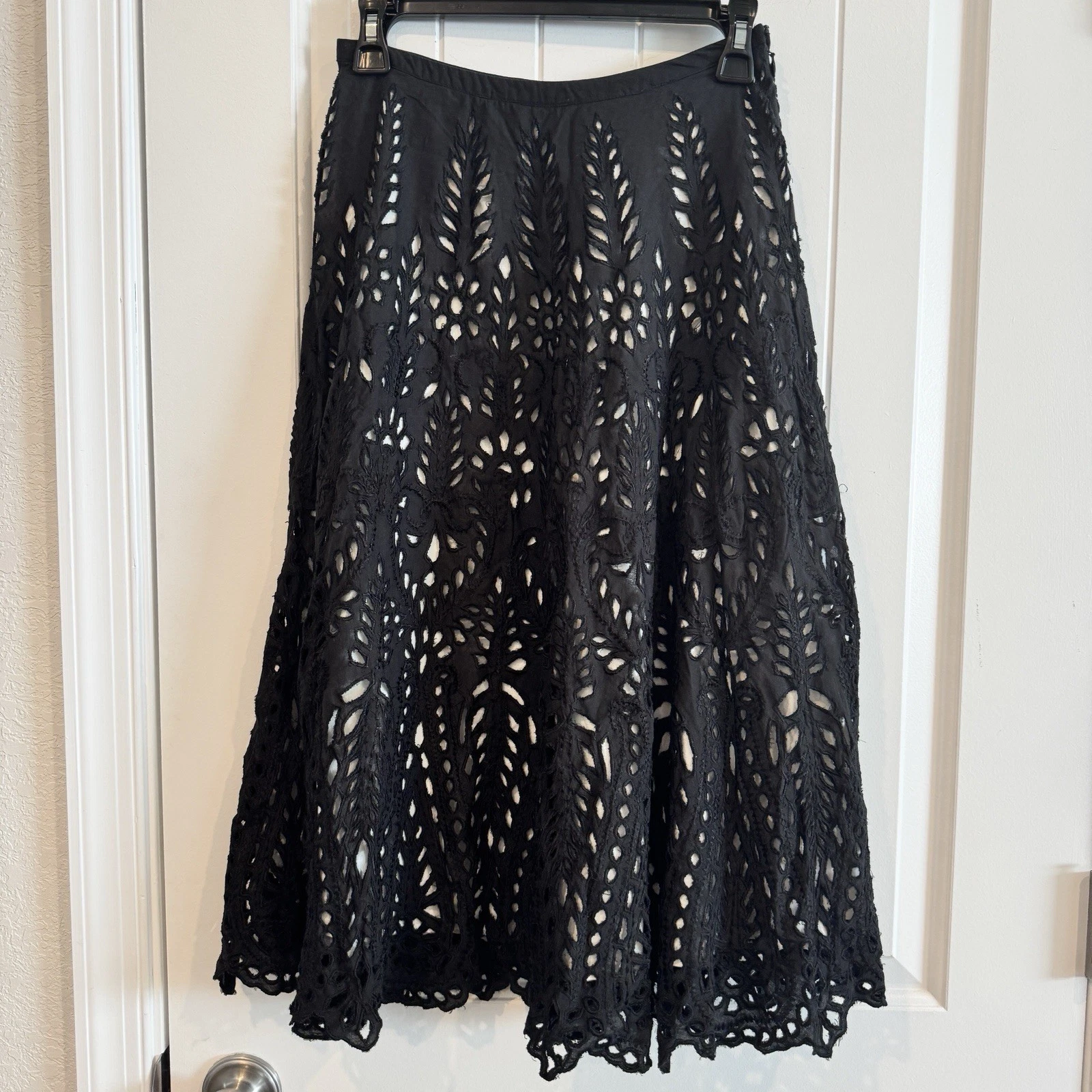 KAS NEW YORK BLACK 100%COTTON PERFORATED MIDI SKIRT Size 0