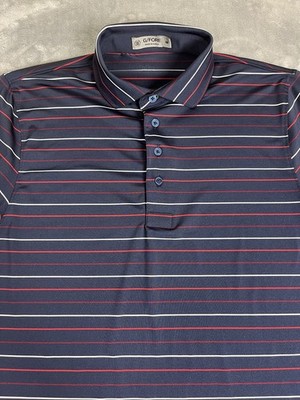 G/FORE Polo Shirt Mens M Navy Red White Stripe Golf Performance Stretch EUC