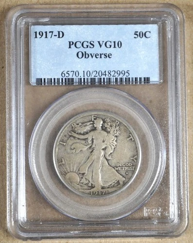 1917-D OBVERSE MINT MARK WALKING LIBERTY HALF DOLLAR PCGS VG10 482995