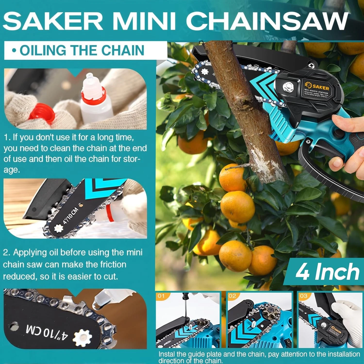 4 Mini Chainsaw Cordless 20V Portable Handheld Electric Tree Pruner NEW