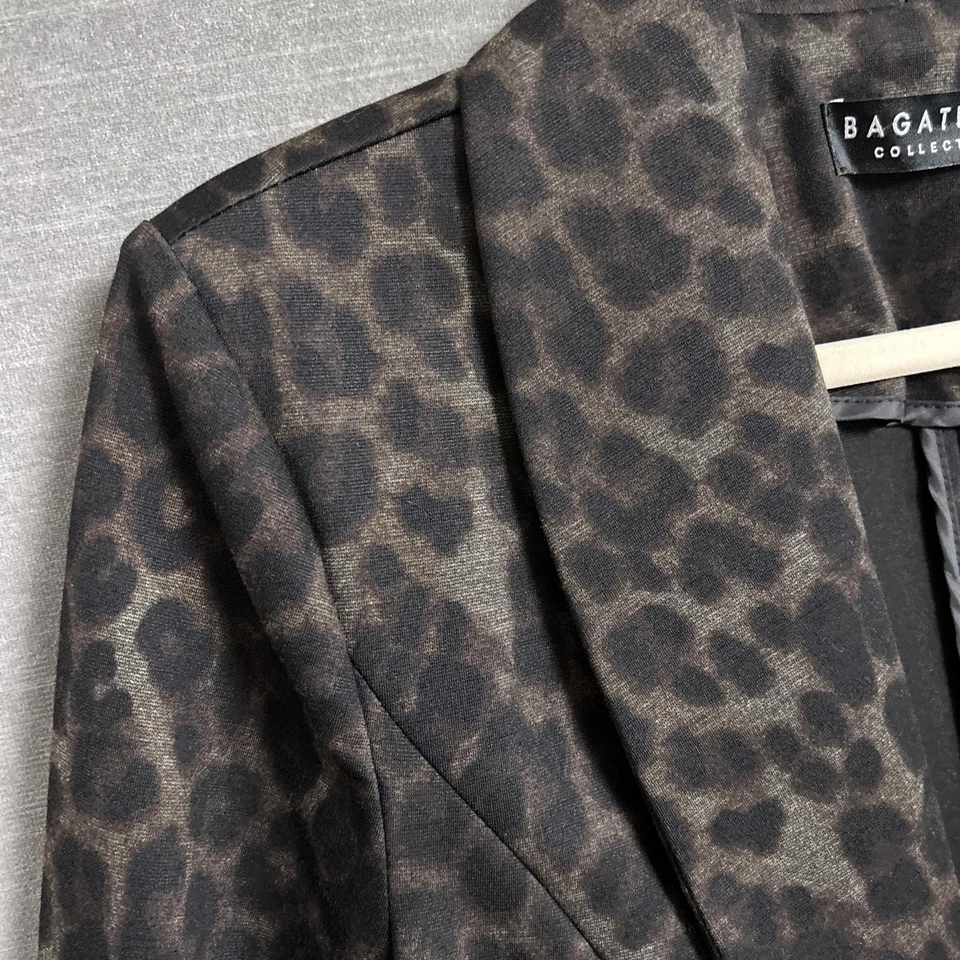 Blazer Bagatelle Pequeño Marrón Leopardo Animal Chaqueta Bolsillos Otoño Capa Carrera Foto 2 de 4