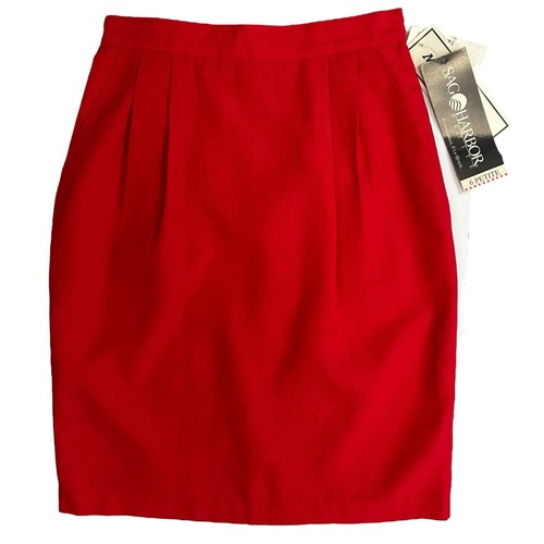 NWT Vintage Sag Harbor Pleated Pencil Skirt Red Office Career Petite Size 6P