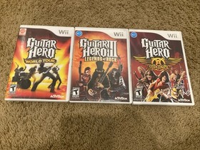 Wii Console Bundle Guitar Hero Games + Controllers + Guitar + Cords + Tested!!