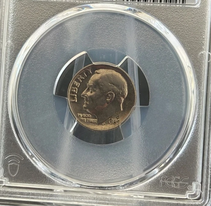 1985 D Roosevelt Dime Struck Through Grease Error PCGS AU50 [59869387] - Image 2 of 4