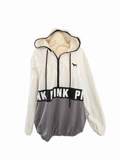 Victoria s Secret Pink Windbreaker Rain Jacket Anorak M L Hood Pullover Y2K