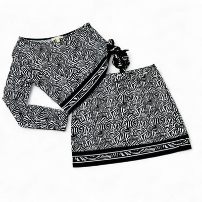 Michael Kors Zebra Print Knit Crop Top & Mini Skirt Set Size L 2 Piece Set