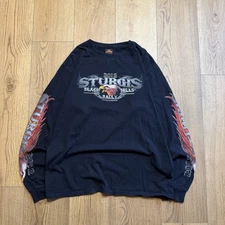 Vintage Sturgis Flame Eagle Black Mens Large Shirt Y2K Long Sleeve Hot Leathers 