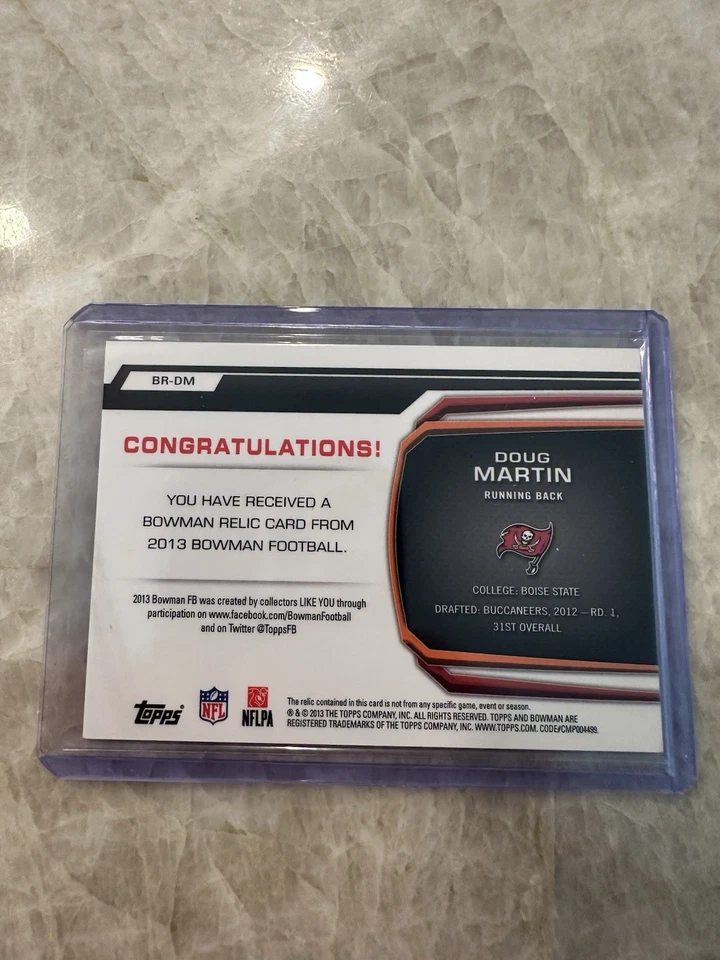 Doug Martin 2013 Bowman Jersey Relic Tampa Bay Buccaneers Gold /50 Boise State - Image 4 of 4