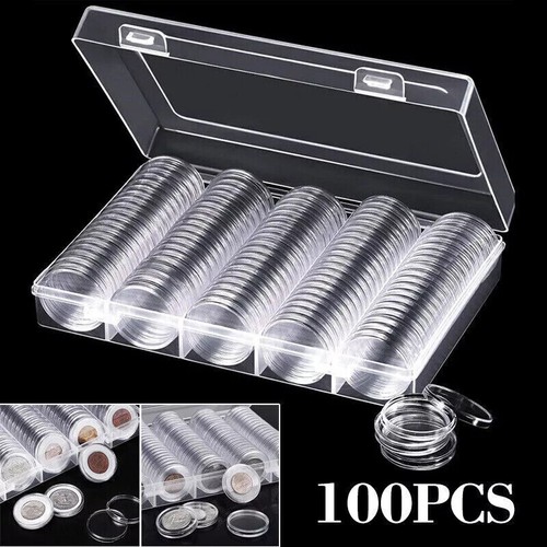 100PCS 30mm Coin Holder Capsules Case Clear Plastic Round Storage Organizer Box - Picture 13 of 13