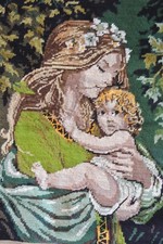 Vintage Mother and Child Completed Needlepoint Royal Paris