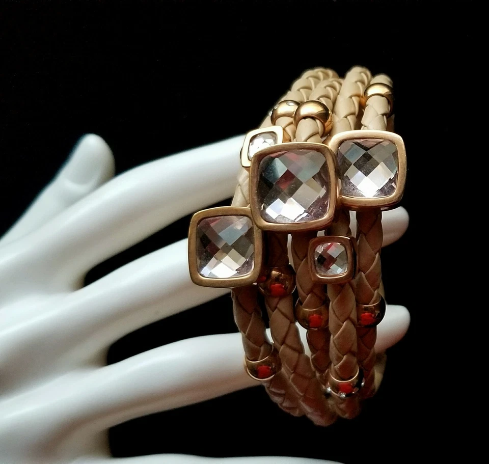 Pulsera Follie Follie de Diseñador Cuero Estrás Facetado Cuentas Oro Rosa Foto 3 de 4