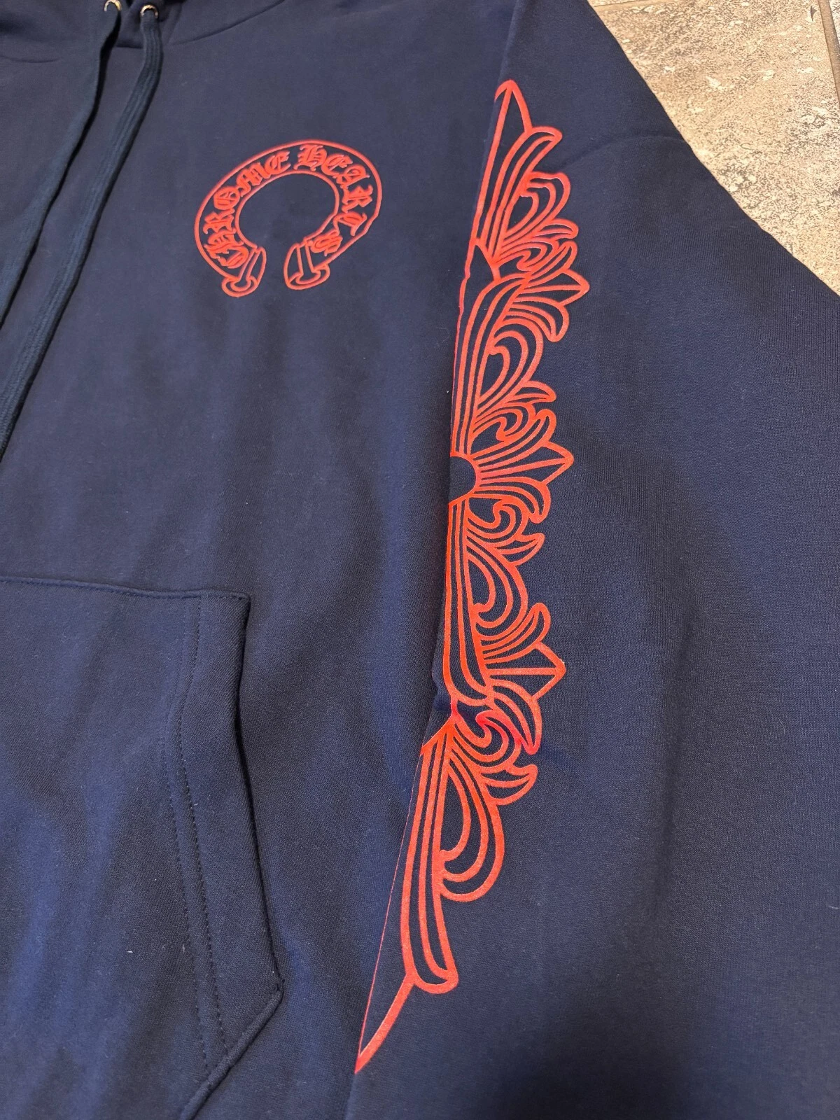 CHROME HEARTS 【100% Autentico】 Felpa con cappuccio manica floreale a ferro di cavallo cuori cromati taglia M