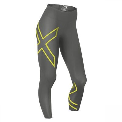 CLEARANCE!! 2XU Womens 7/8 Mid Rise Compression Tights - Slate/Lime Light
