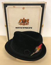 Vintage Stetson Mallory 5th Ave Fedora Hat Sz 7 W/ Feather Original Box